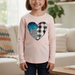 CAT & JACK Flip Sequin Heart Graphic Shirt, Girls M (8), Light Pink